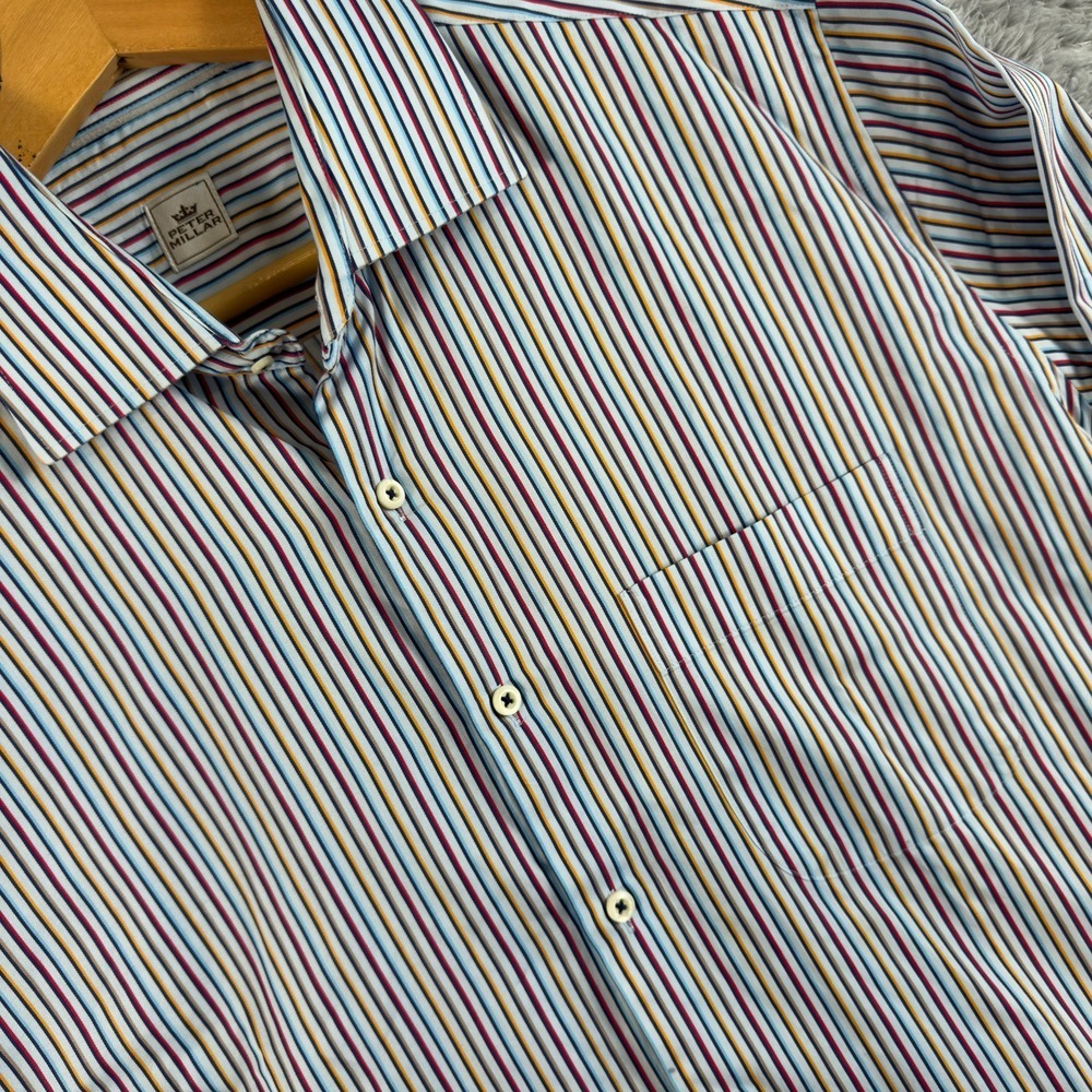 Peter Millar Mens Large Long Sleeve Button Down Shirt Multi Color Stripe Cotton